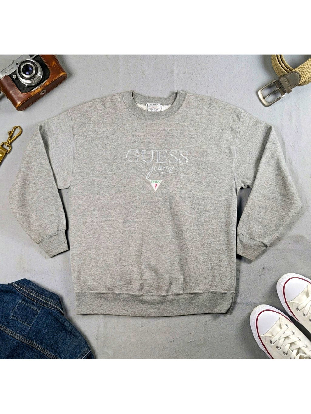 VTG Guess Jeans Crewneck Sweatshirt Mens XL Gray Embroidered Made in USA 90s